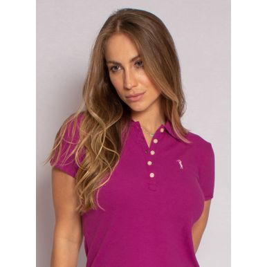 camisa gola polo rosa feminina